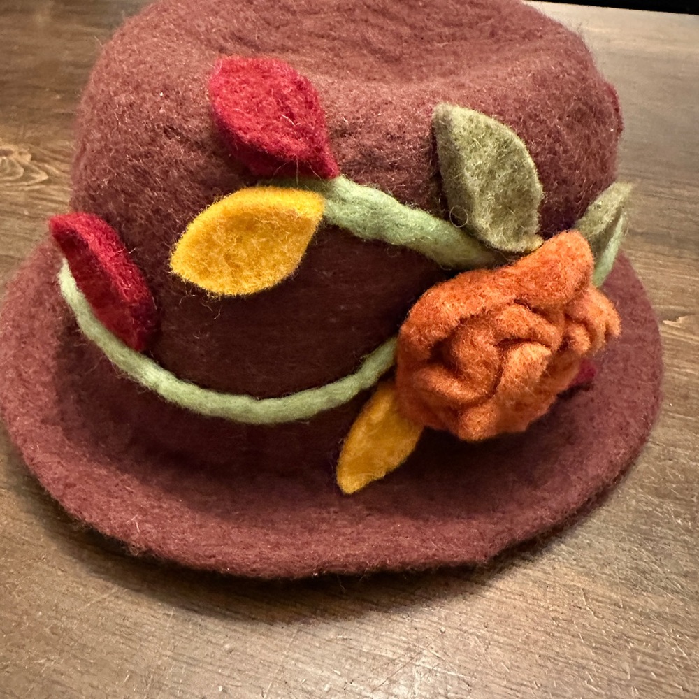 Handcrafted Wool Hat with Floral Design
